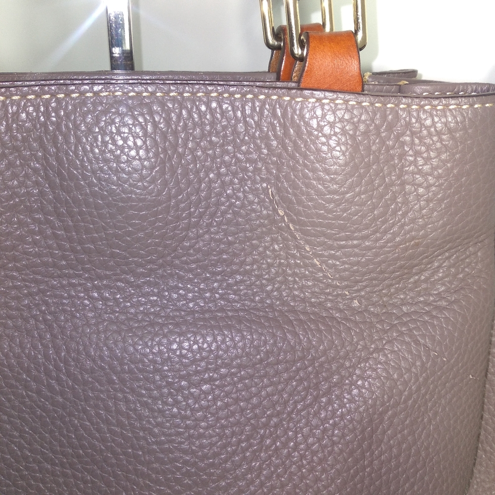 Authentic Dooney & Bourke Brenna Pebble Grain Grey & Brown Leather  Satchel - Picture 8 of 16
